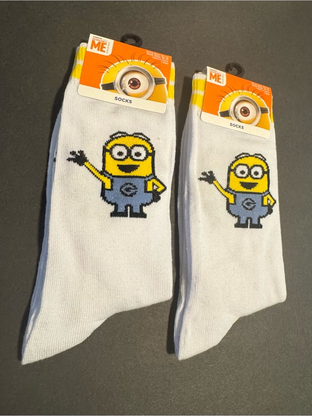 Despicable Me Minion White Crew Socks with Yellow & Blue Character - Pair